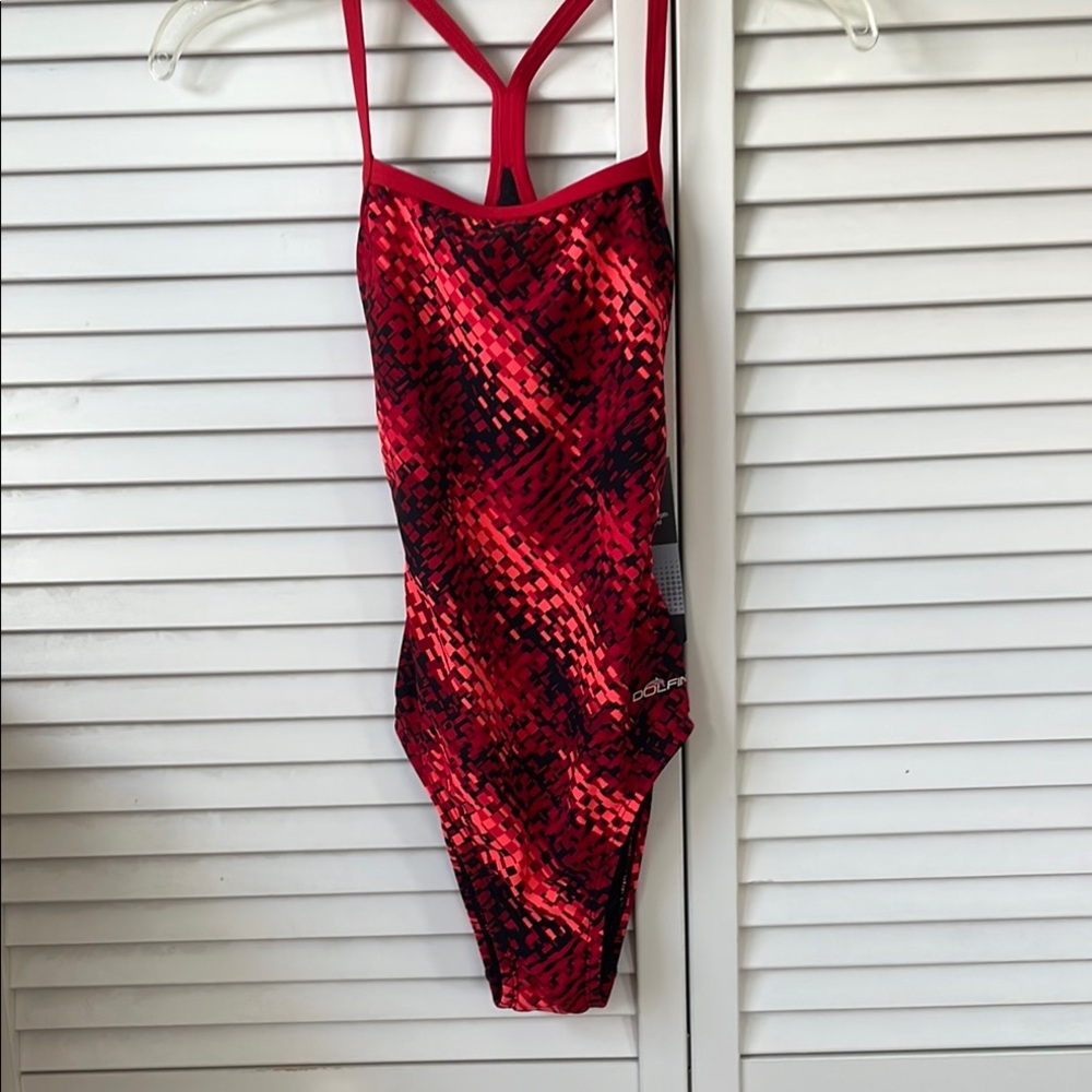 Dolfin Red and Black Geometric Swimsuit
